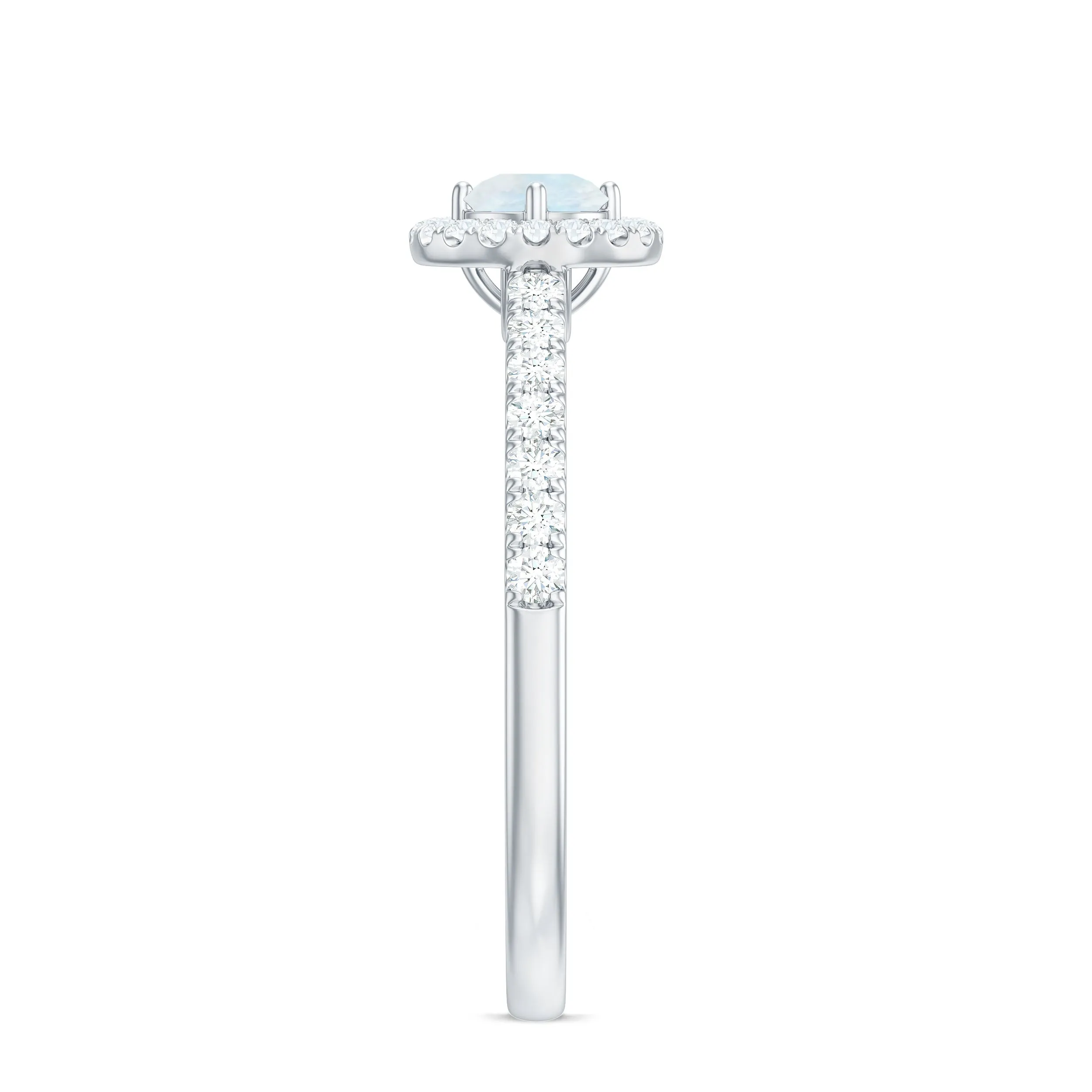 0.75 CT Moonstone and Diamond Halo Engagement Ring