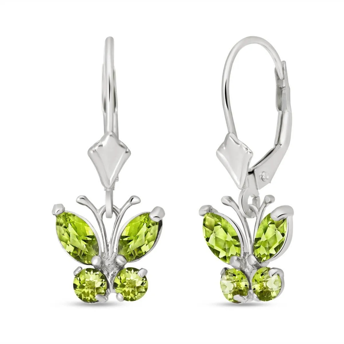 1.24 Carat 14K Solid White Gold Butterfly Earrings Peridot