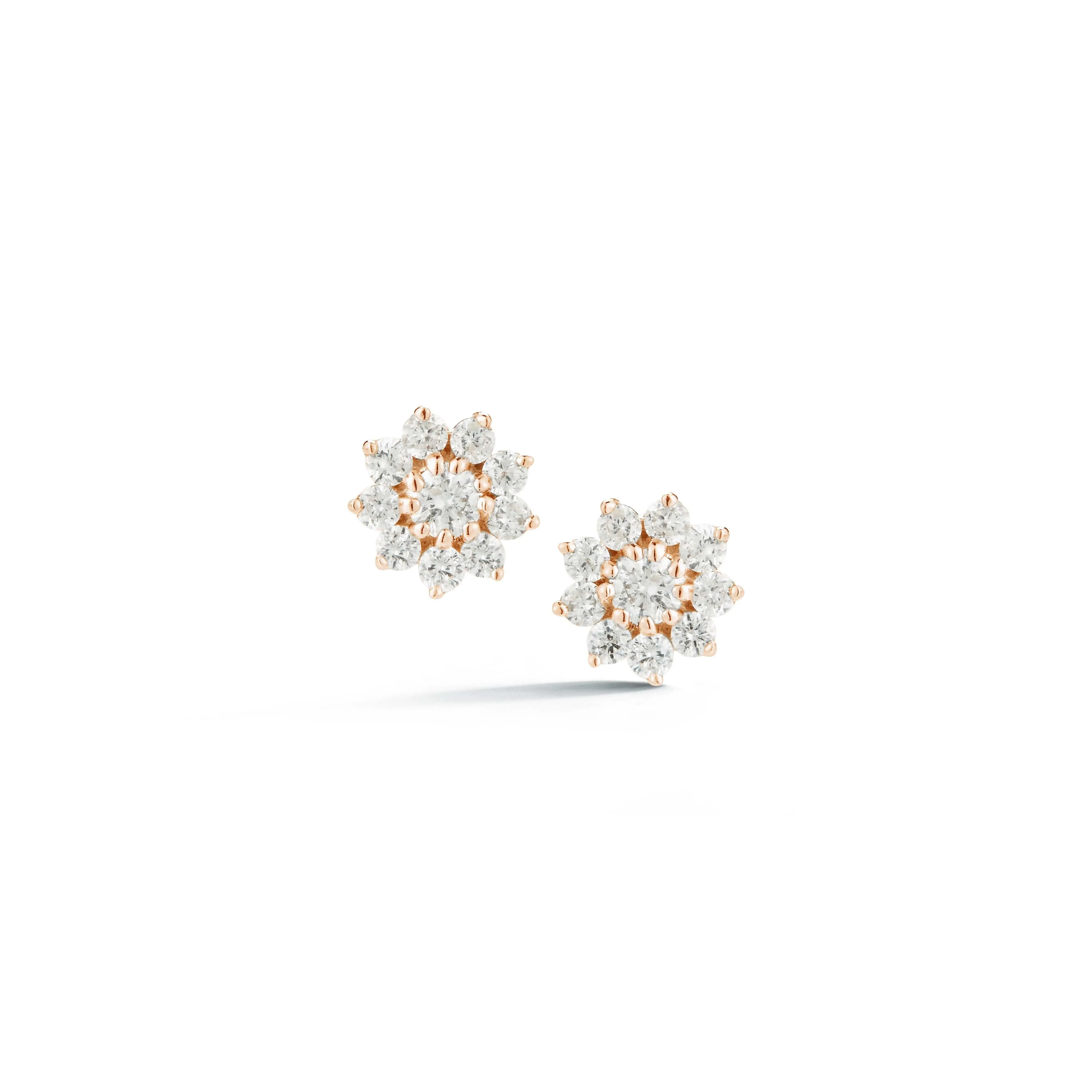 14K Rose Gold Diamond Flower Stud Earrings