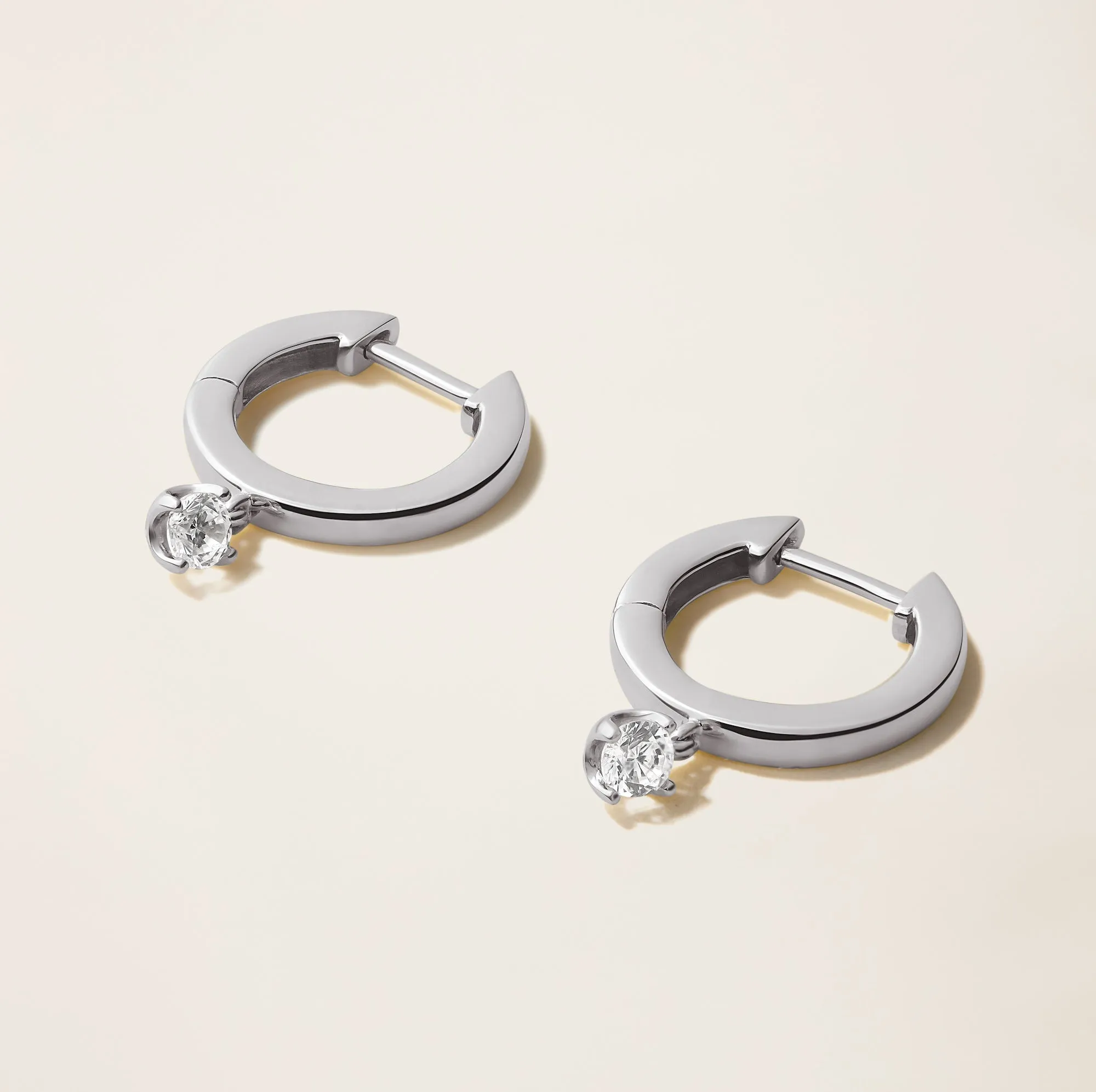 14k Solid Gold Diamond Drop Huggie Earrings