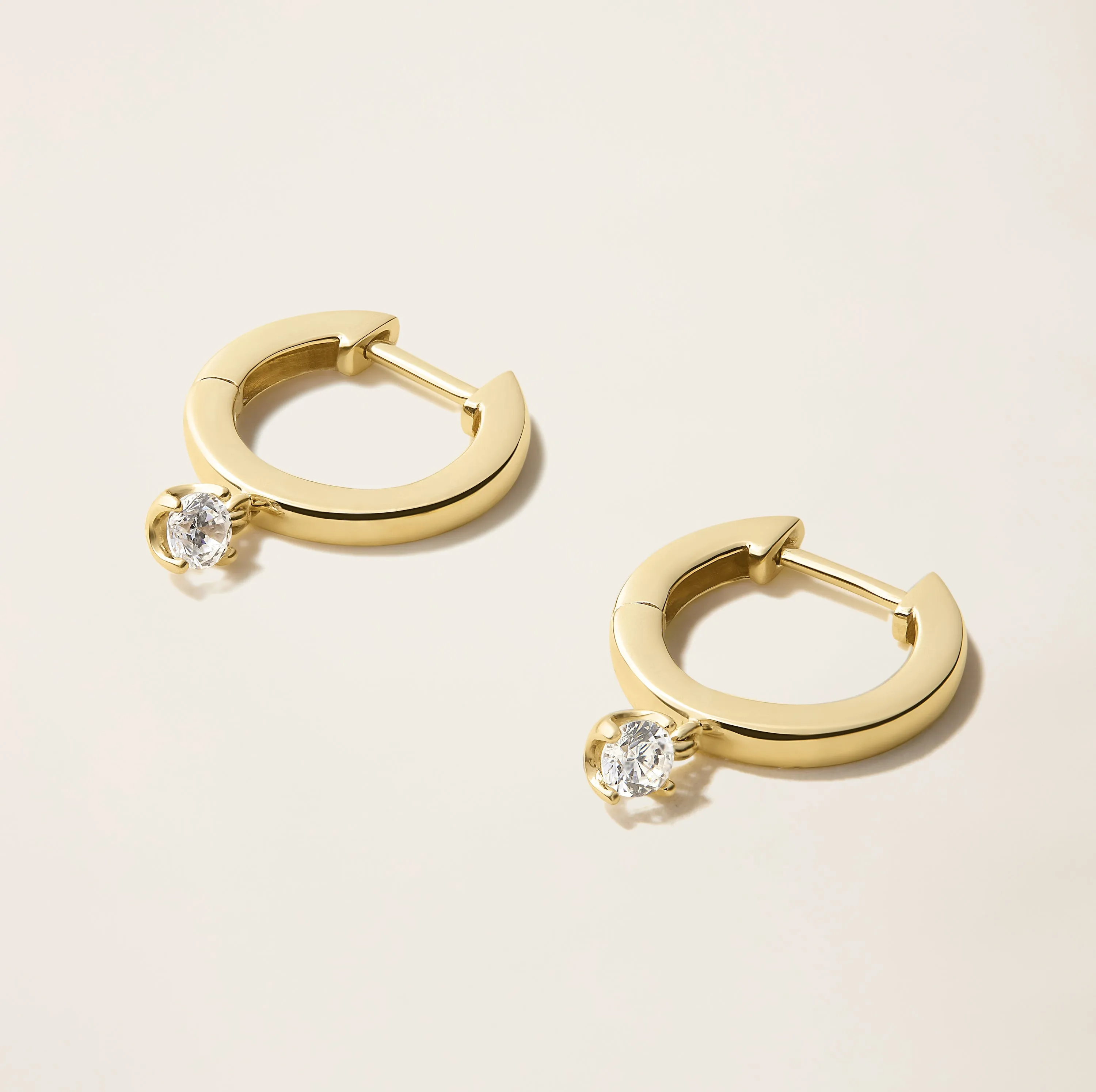 14k Solid Gold Diamond Drop Huggie Earrings