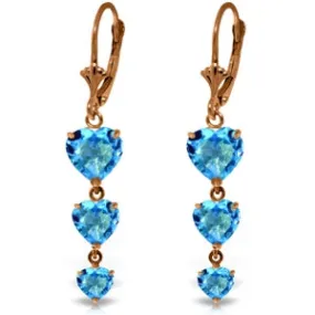 14K Solid Rose Gold Chandelier Round Blue Topaz Earrings