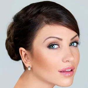 14K Solid Rose Gold Stud Earrings w/ Pearls & Blue Topaz