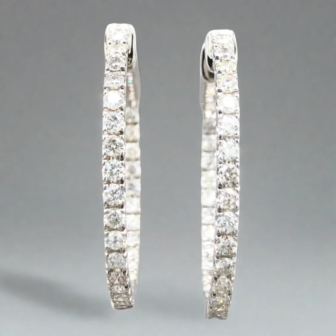 14K W Gold 1.75cttw J/I1 Diamond In and Out Hoop Earrings