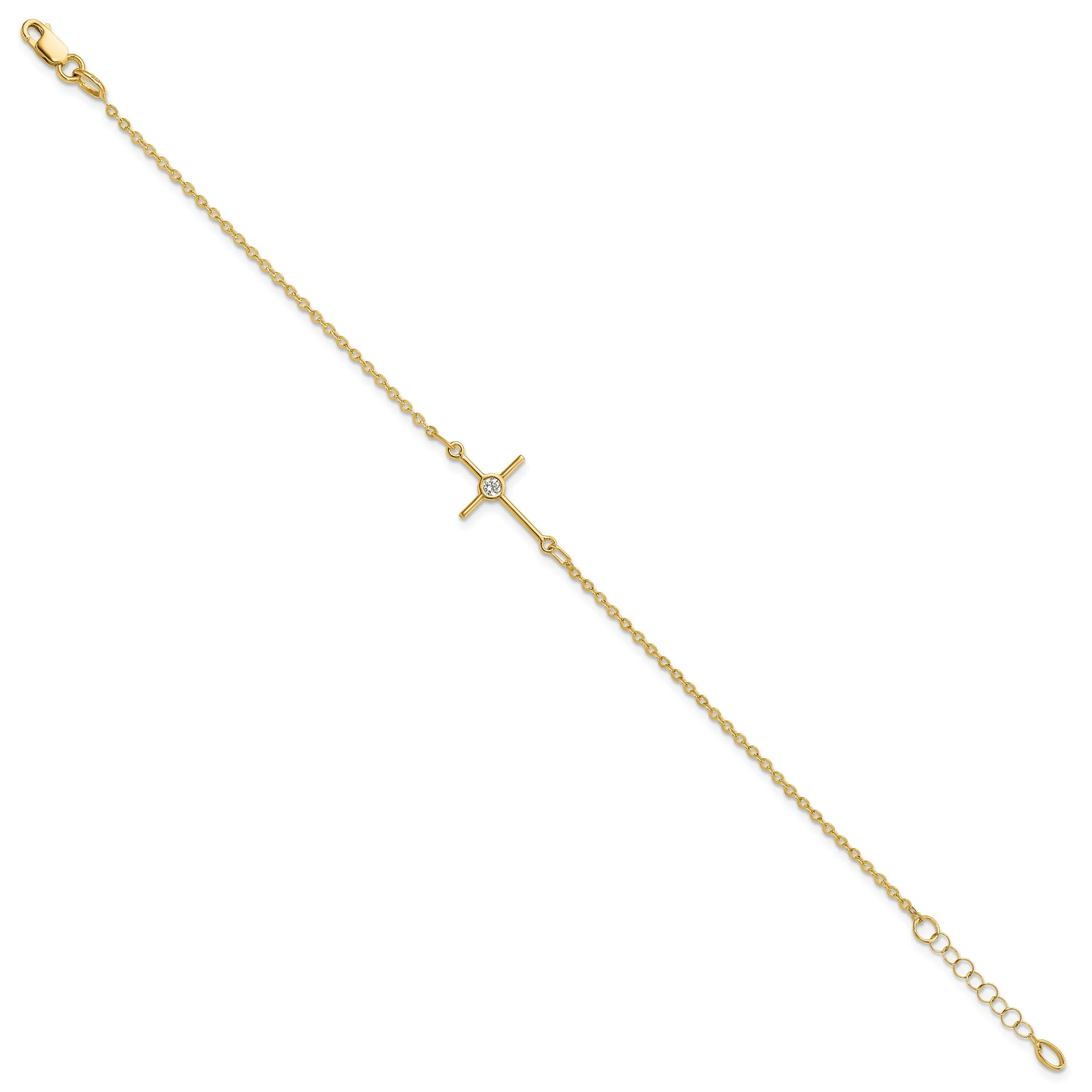 14k Yellow Gold C.Z Cross Bracelet