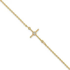 14k Yellow Gold C.Z Cross Bracelet