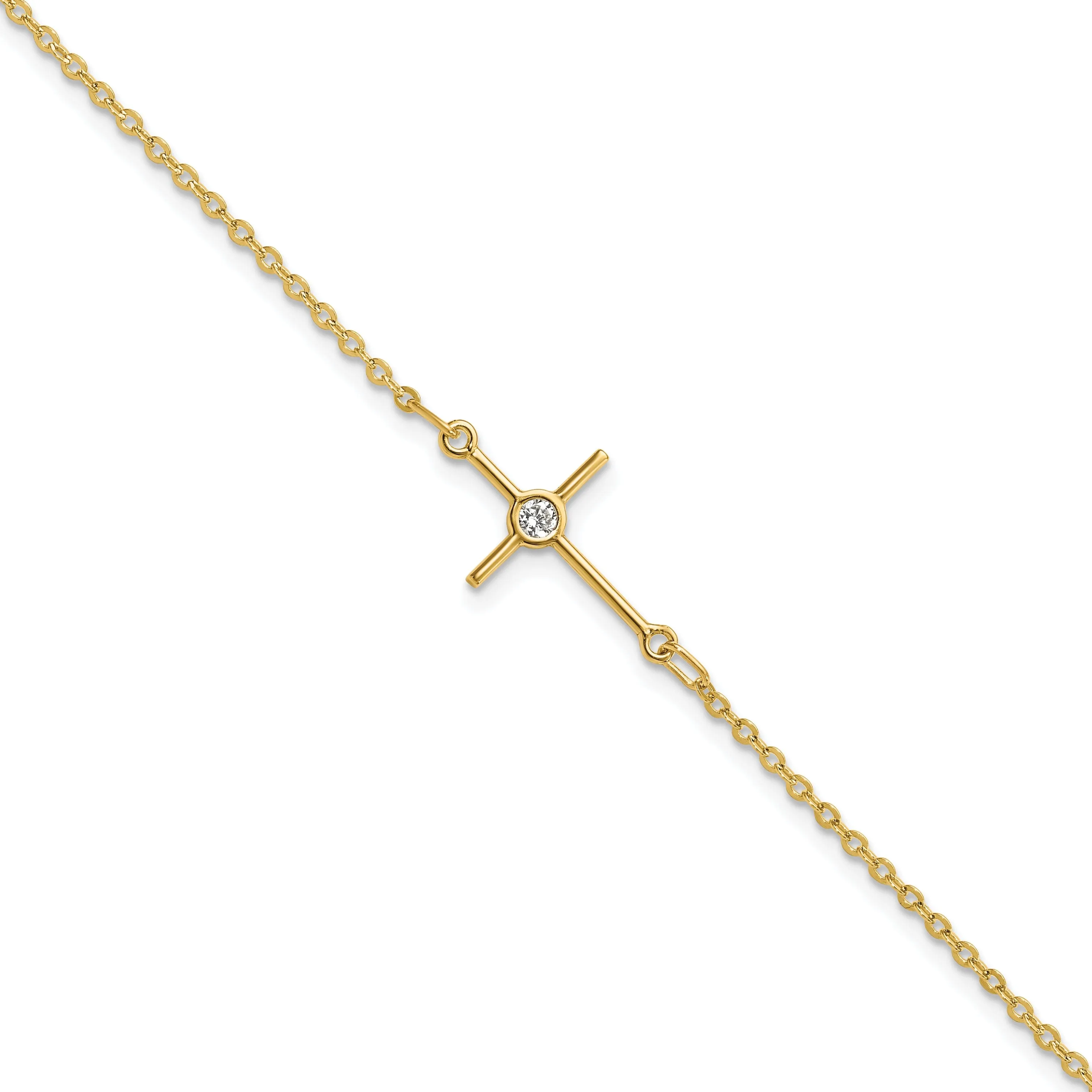 14k Yellow Gold C.Z Cross Bracelet