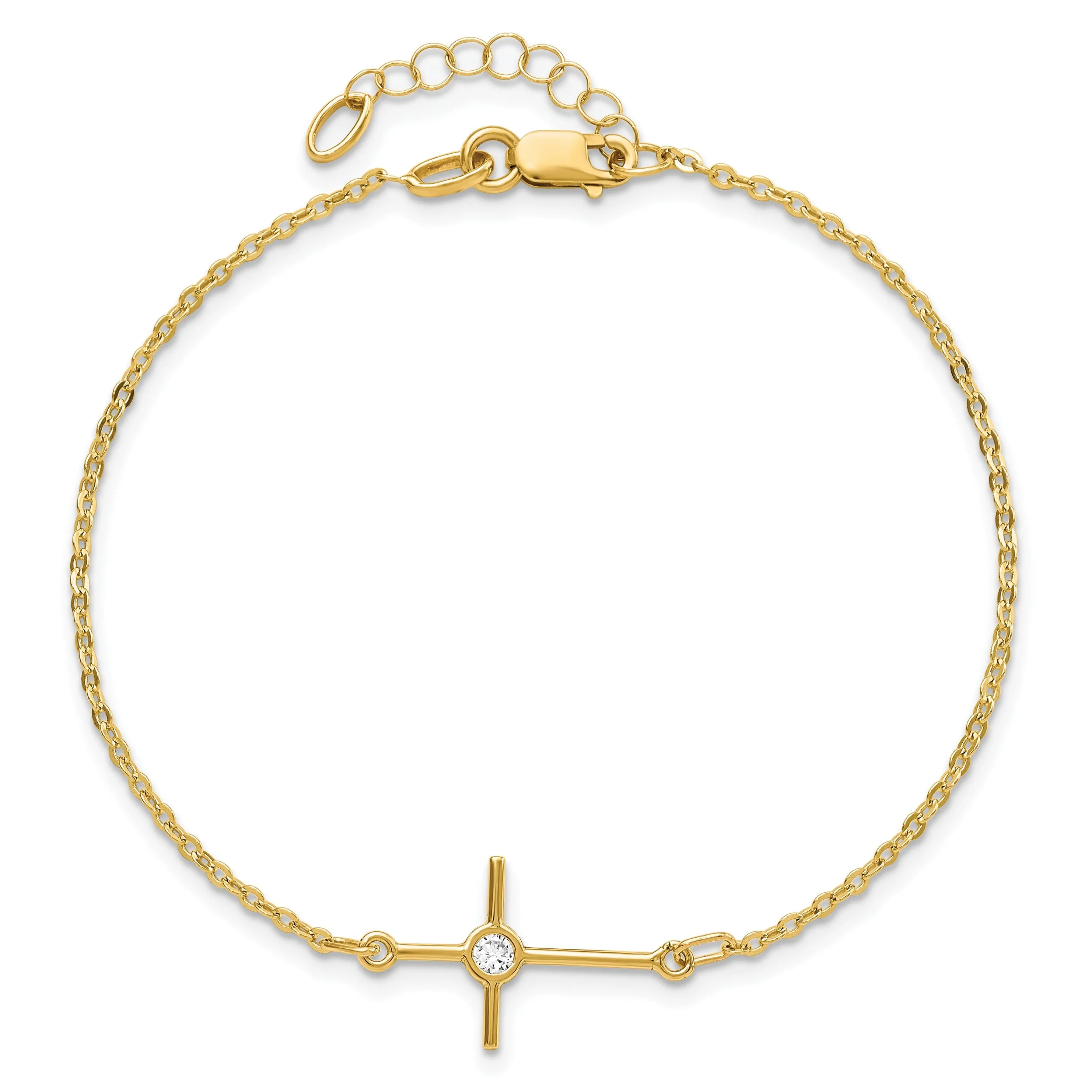 14k Yellow Gold C.Z Cross Bracelet