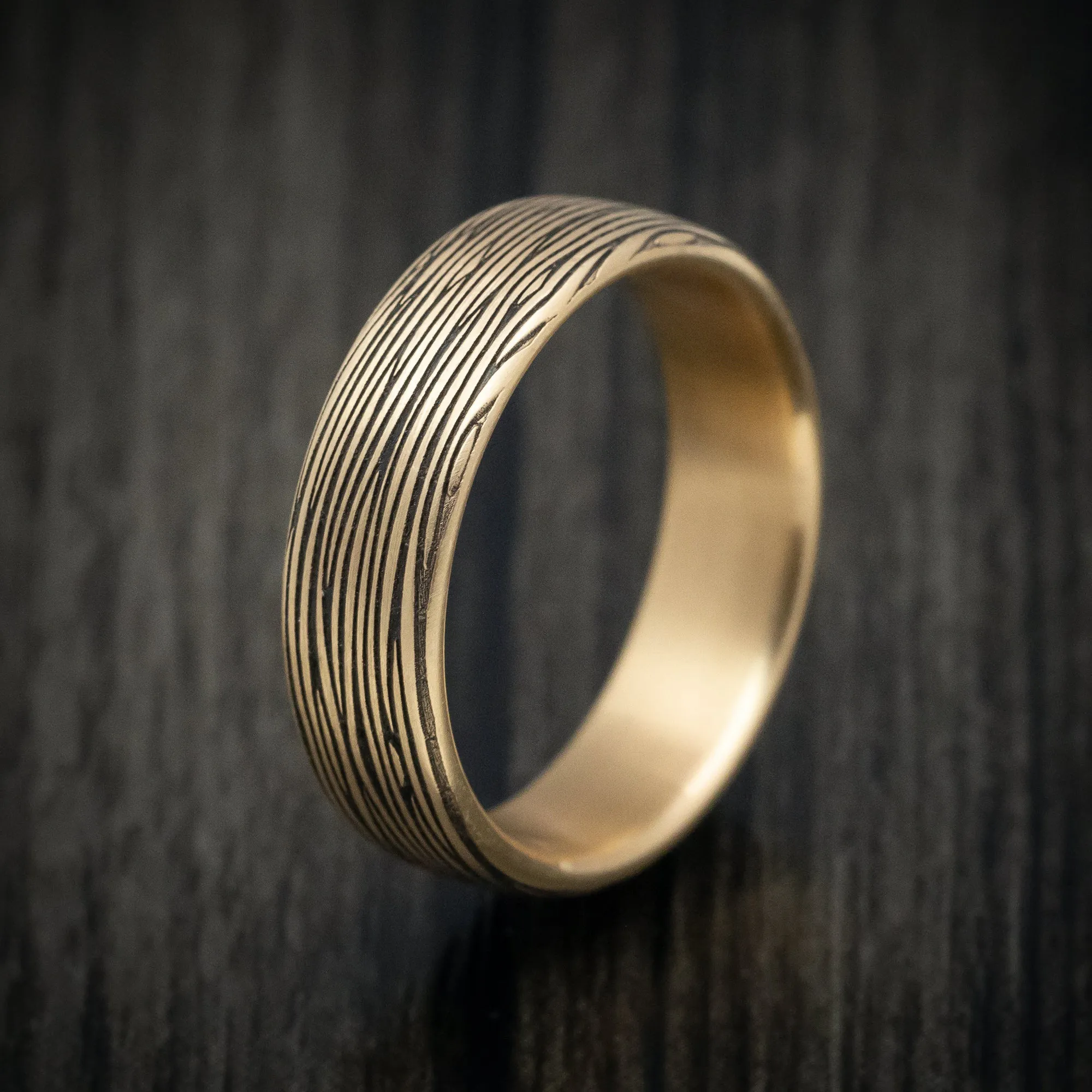 14K Yellow Gold Tree Bark Design Wedding Men's Band