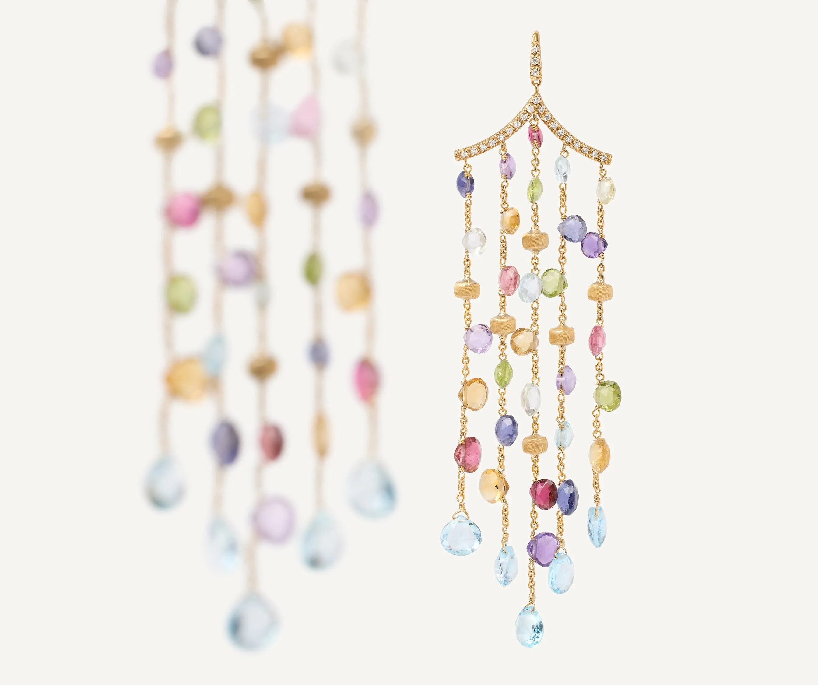 18K Yellow Gold Gemstone Chandelier Earrings