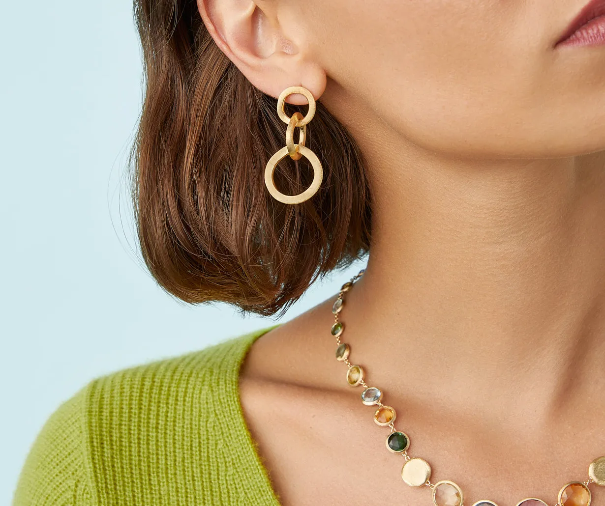 18K Yellow Gold Link Drop Earrings, Long