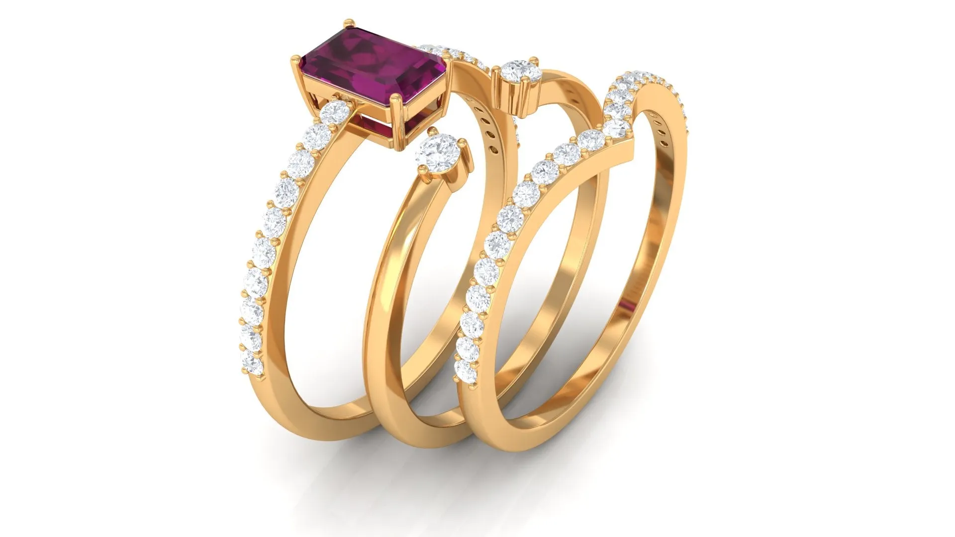 2.25 CT Certified Rhodolite and Diamond Stackable Ring Set