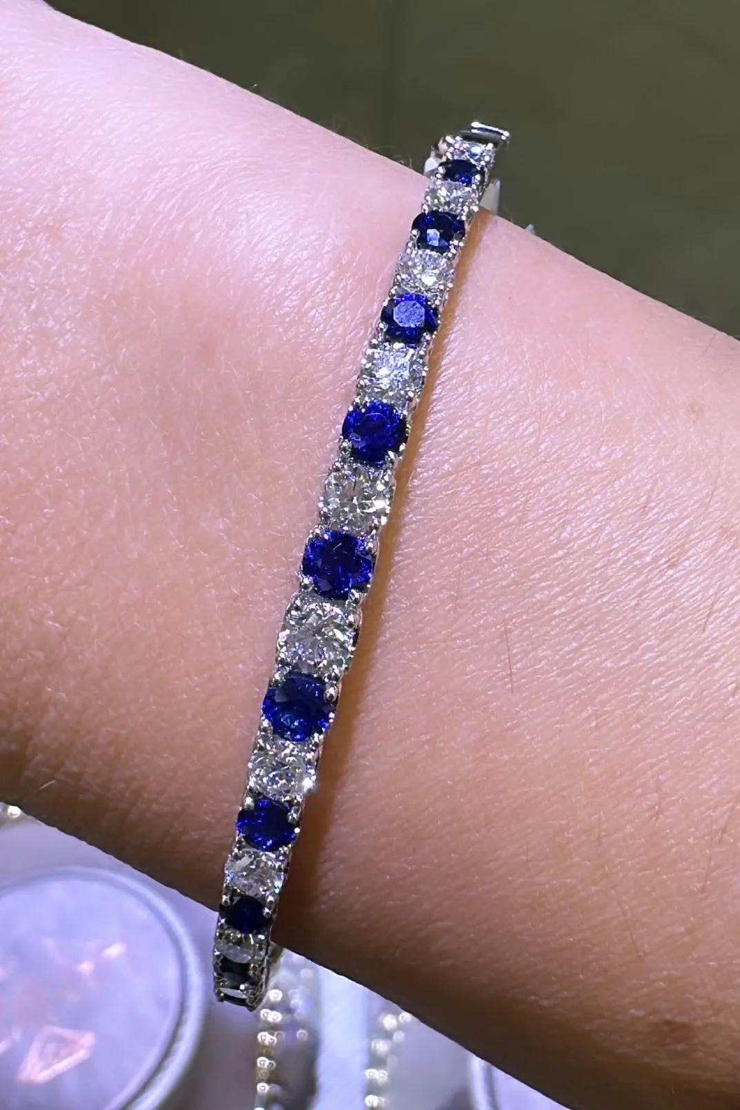 3.43ct t.w. Round Brilliant Cut Diamond and Sapphire Prong Set Bangle