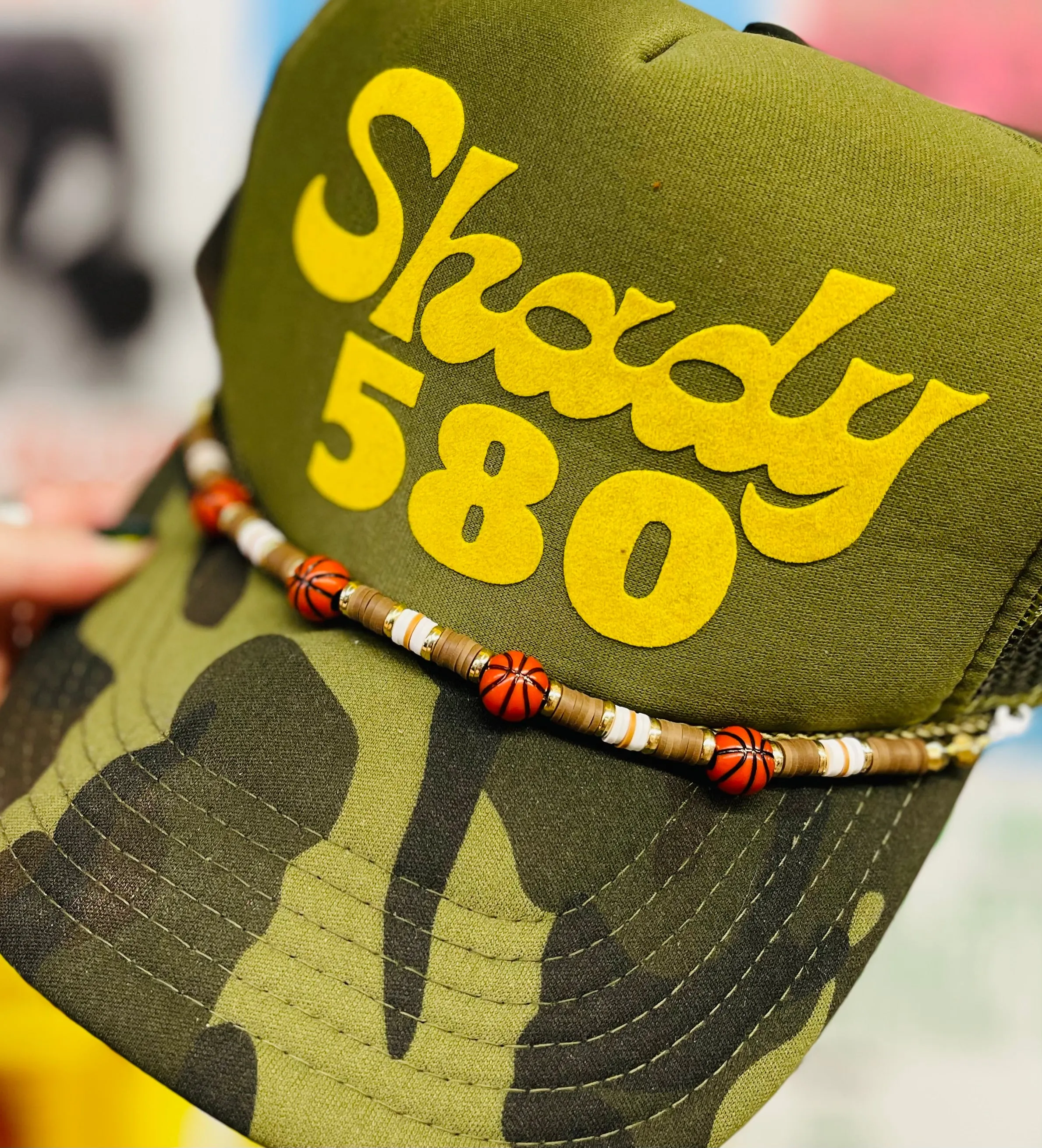 580 Hat Band // Brwn & Wht Basketball