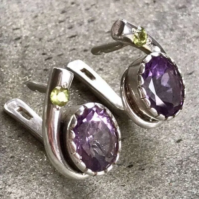 Amethyst Silver Earrings - Purple Gemstone Earrings - Teardrop Statement Earrings