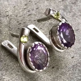 Amethyst Silver Earrings - Purple Gemstone Earrings - Teardrop Statement Earrings