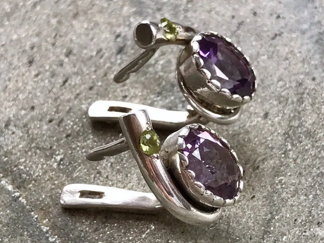 Amethyst Silver Earrings - Purple Gemstone Earrings - Teardrop Statement Earrings