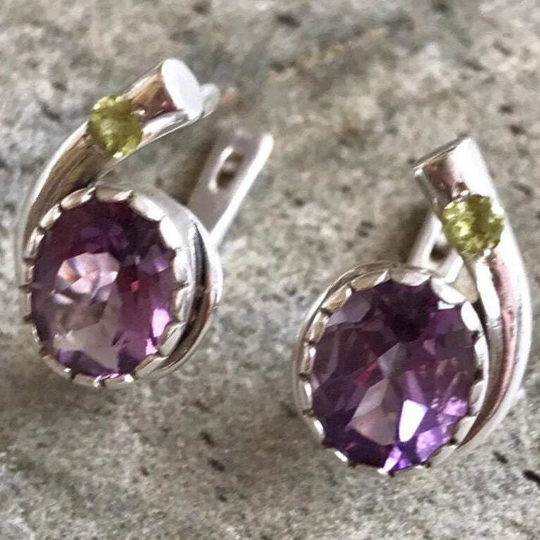 Amethyst Silver Earrings - Purple Gemstone Earrings - Teardrop Statement Earrings