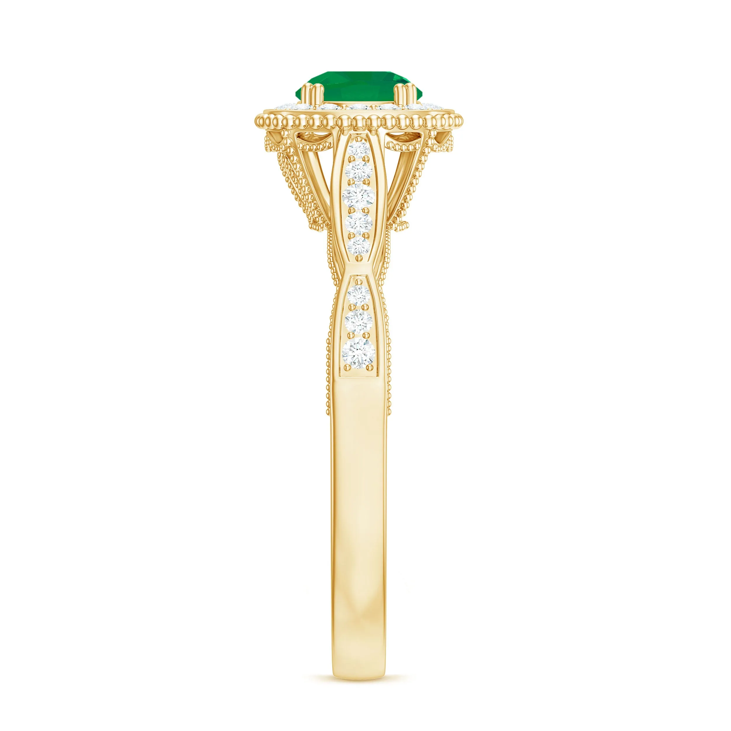 Antique Emerald Engagement Ring with Diamond
