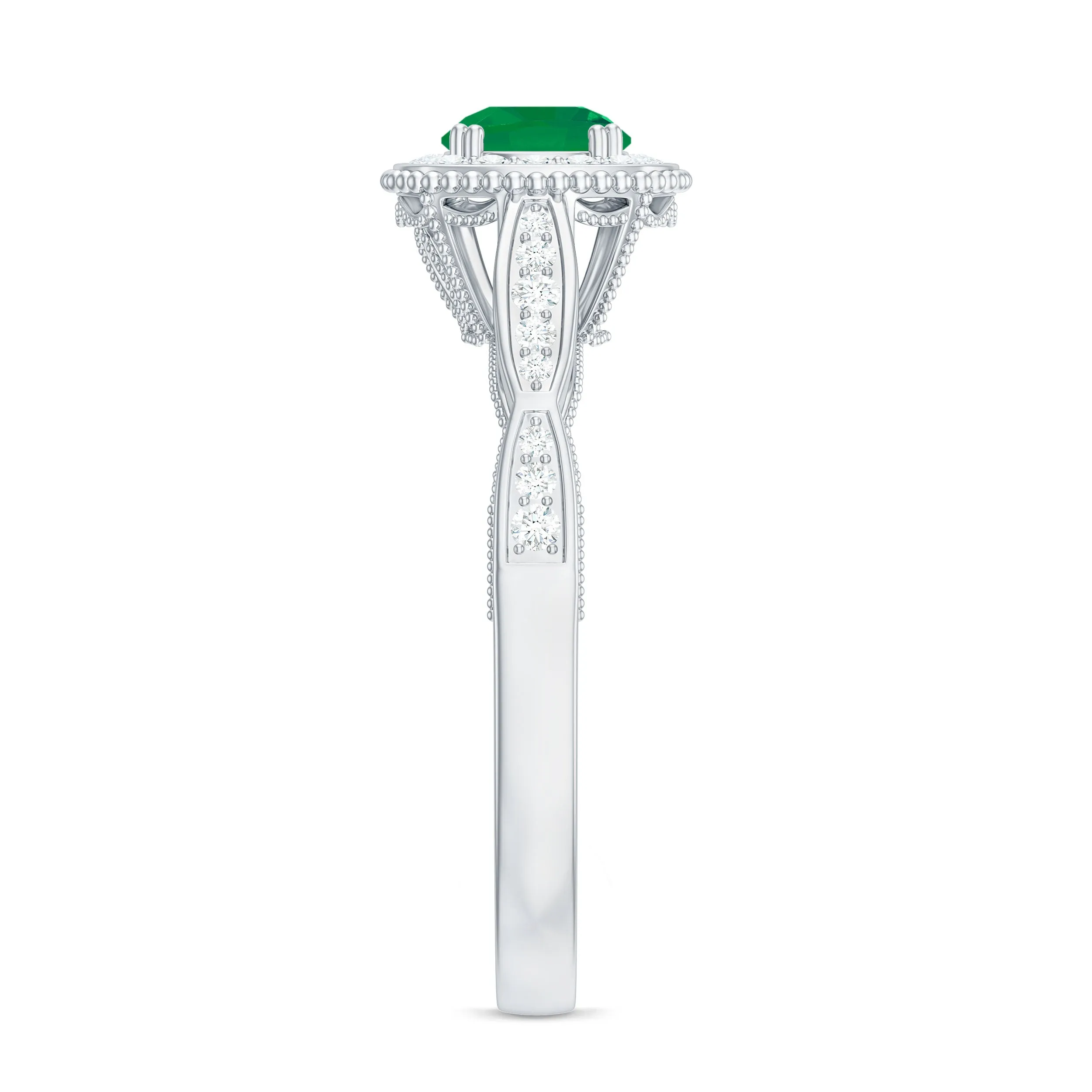 Antique Emerald Engagement Ring with Diamond