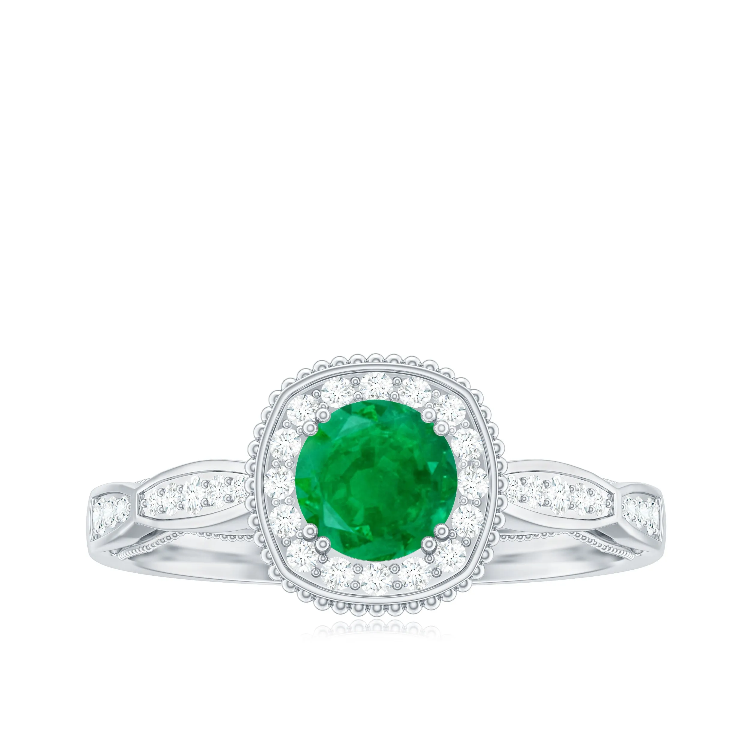 Antique Emerald Engagement Ring with Diamond