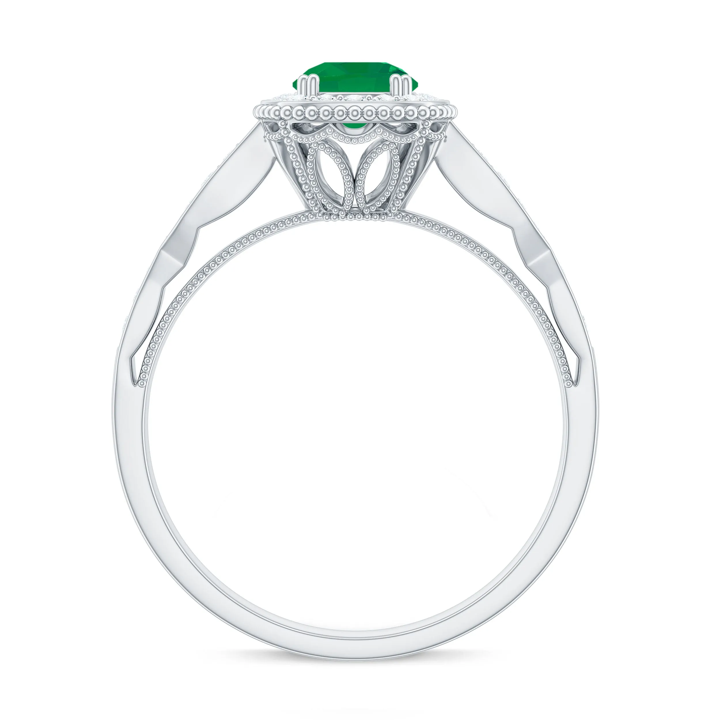 Antique Emerald Engagement Ring with Diamond