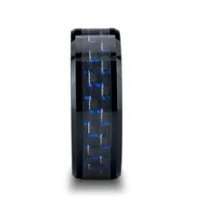 Black Ceramic Ring with Black and Blue Carbon Fiber