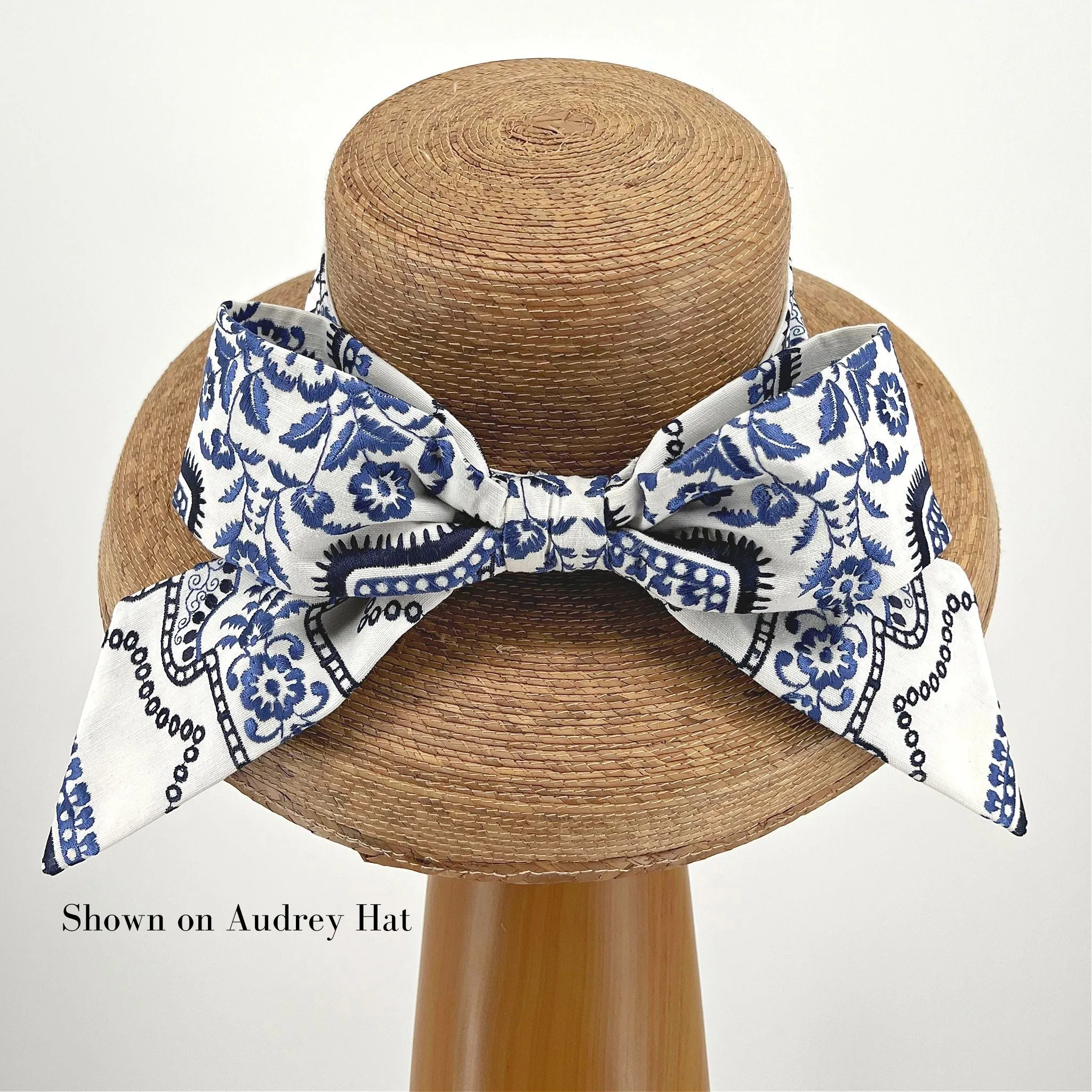 Blue and White Embroidered Middy Bow Hatband