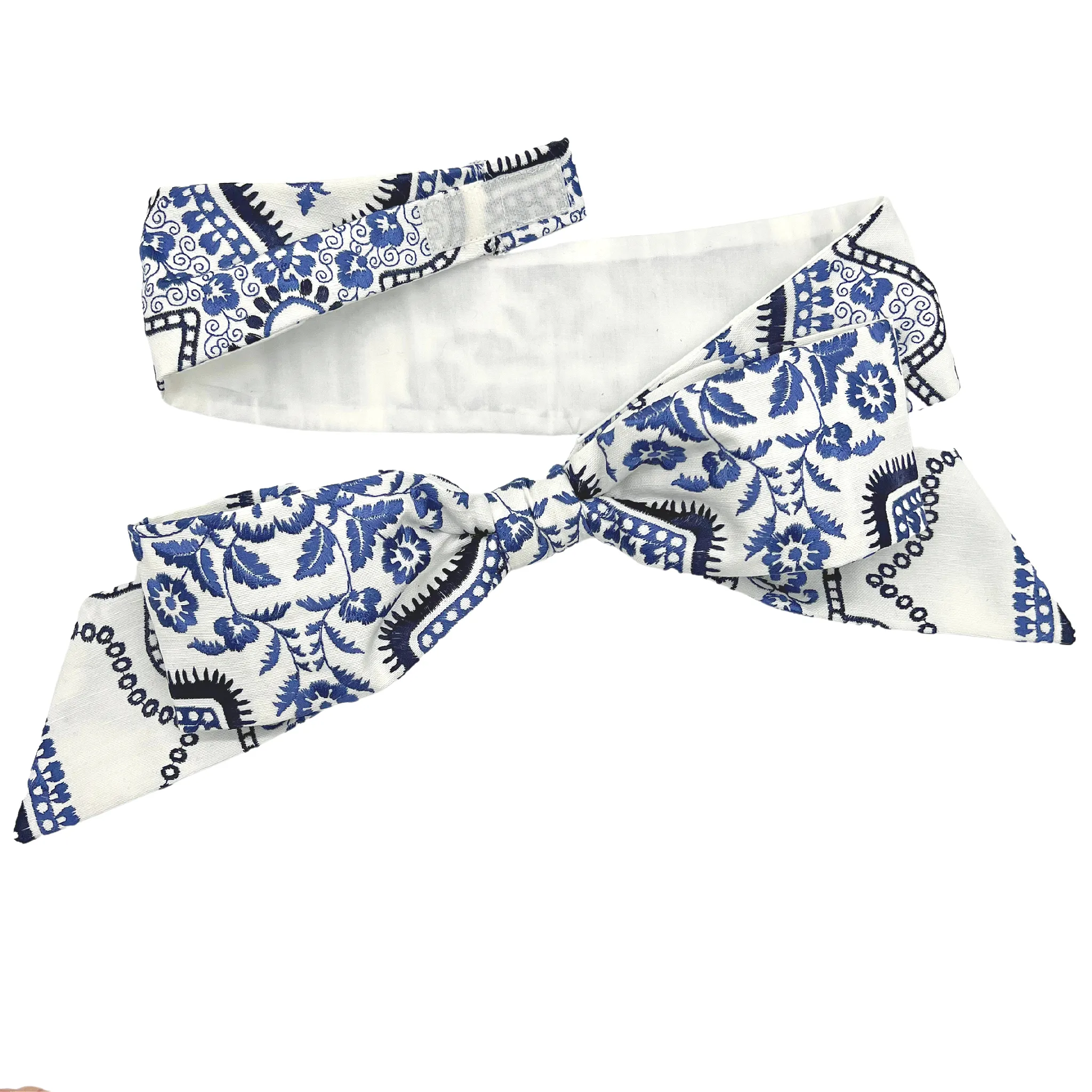 Blue and White Embroidered Middy Bow Hatband