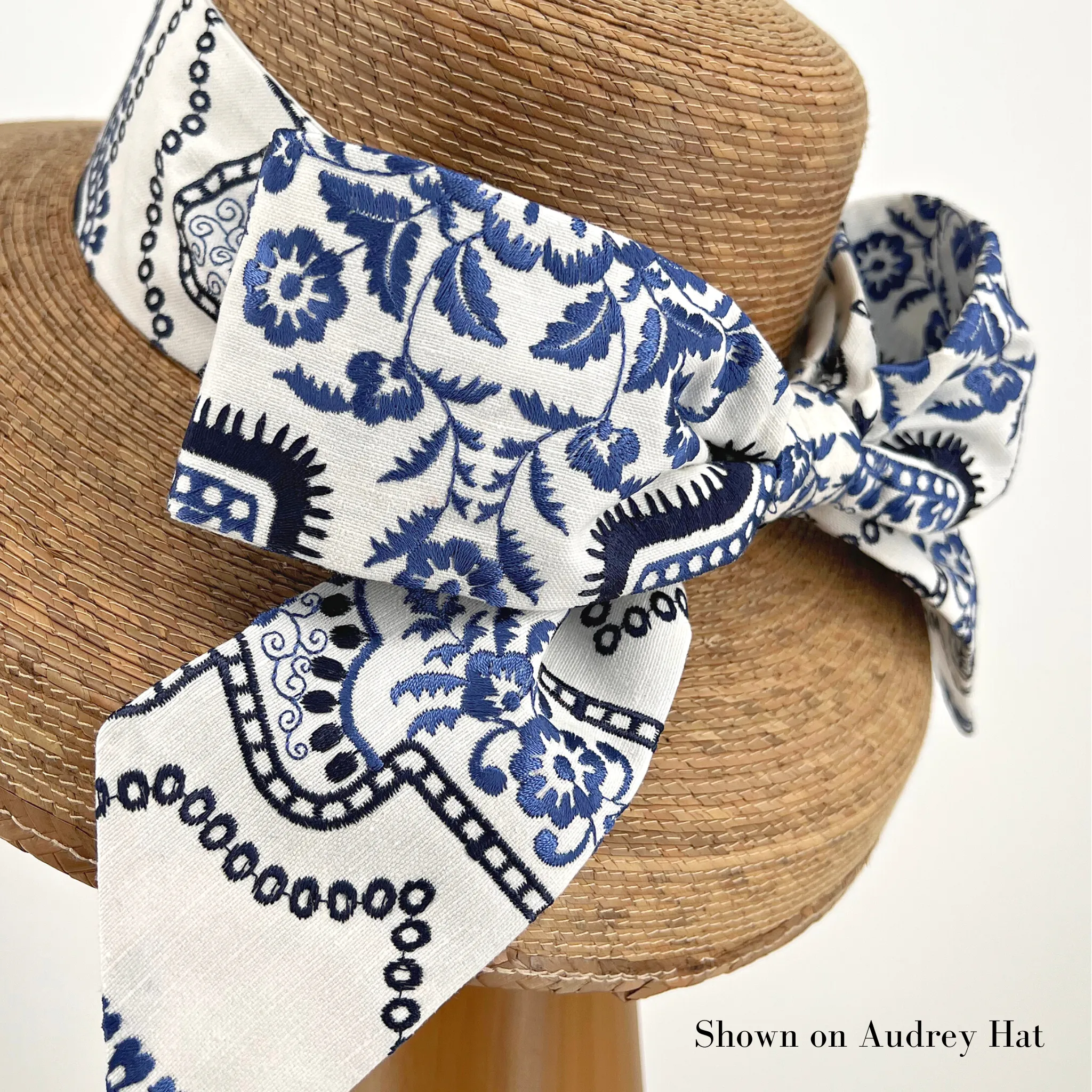 Blue and White Embroidered Middy Bow Hatband