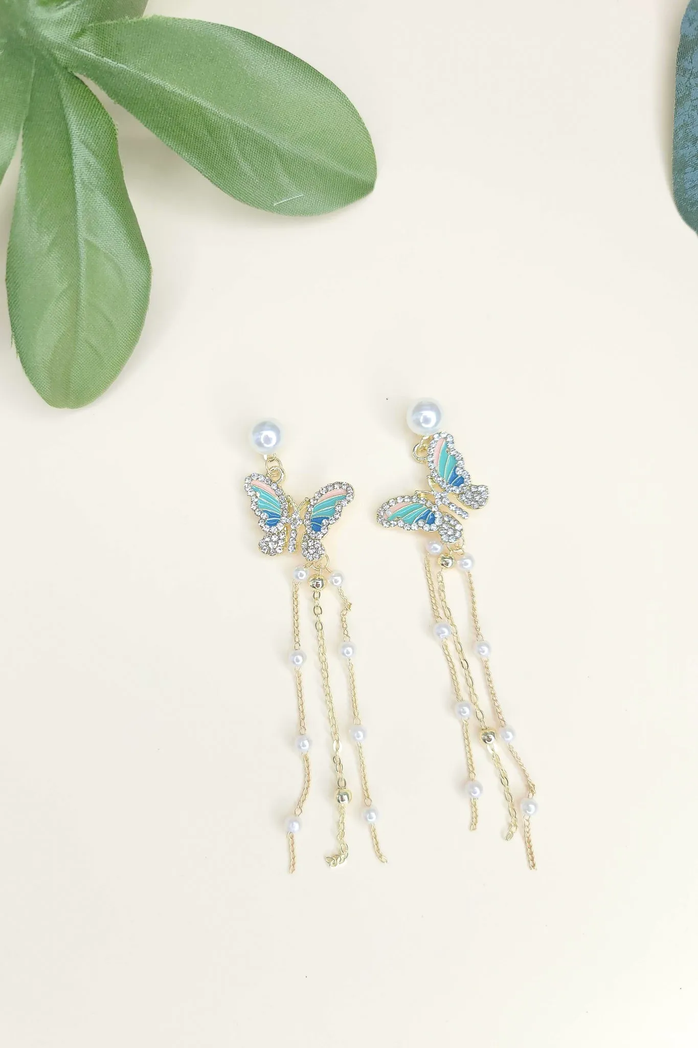 Blue Butterfly Chandelier Earrings