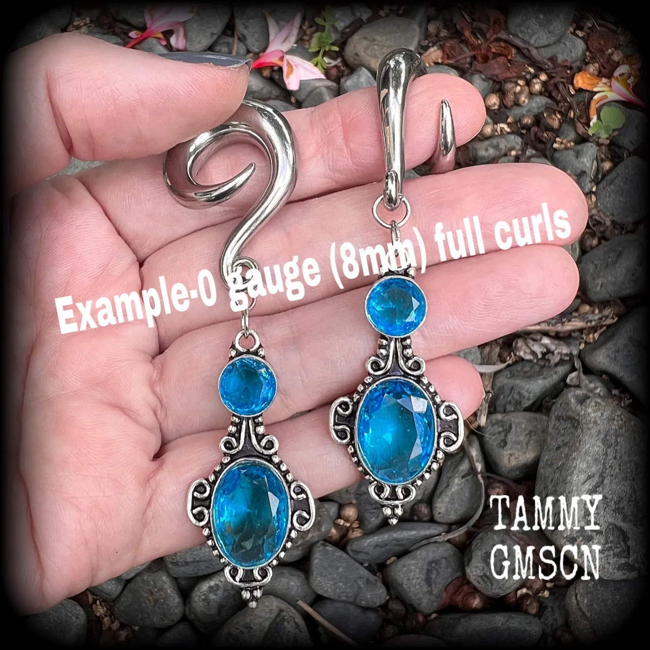 Blue topaz boho gauged earrings-Gemstone ear weights