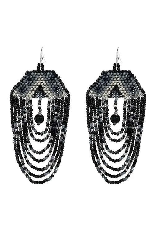 BOHO MULTI LAYERED CHANDELIER SEED BEED EARRINGS