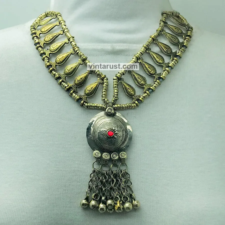 Boho Tribal Metal Beaded Chain Necklace