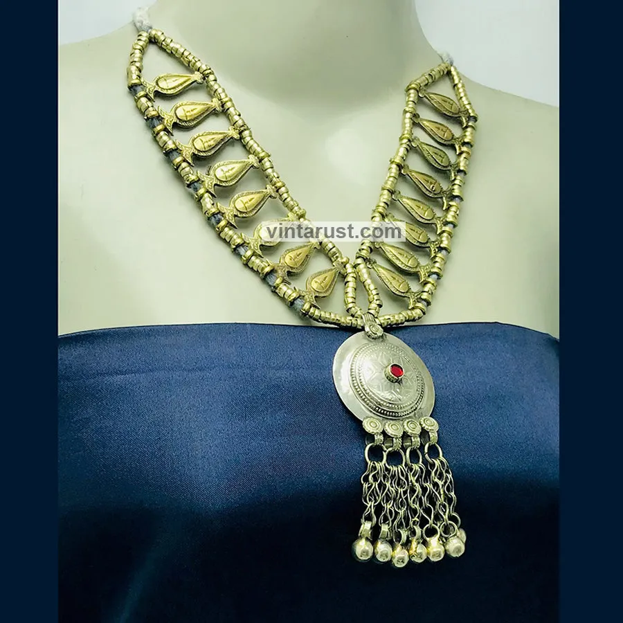 Boho Tribal Metal Beaded Chain Necklace