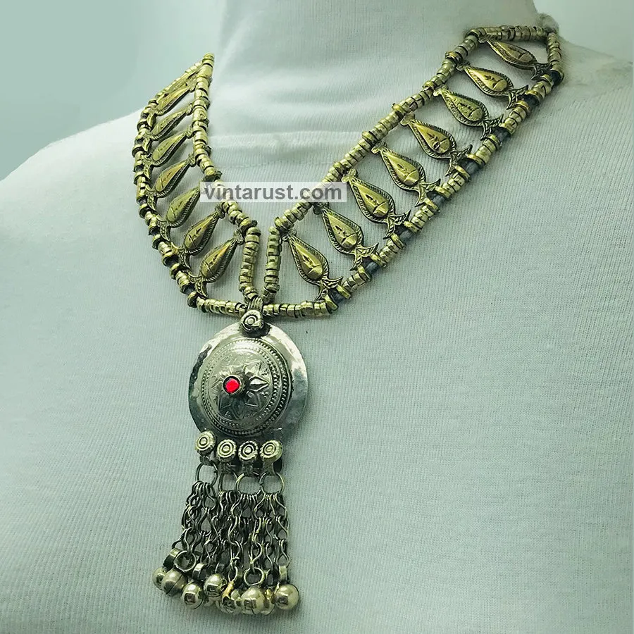 Boho Tribal Metal Beaded Chain Necklace