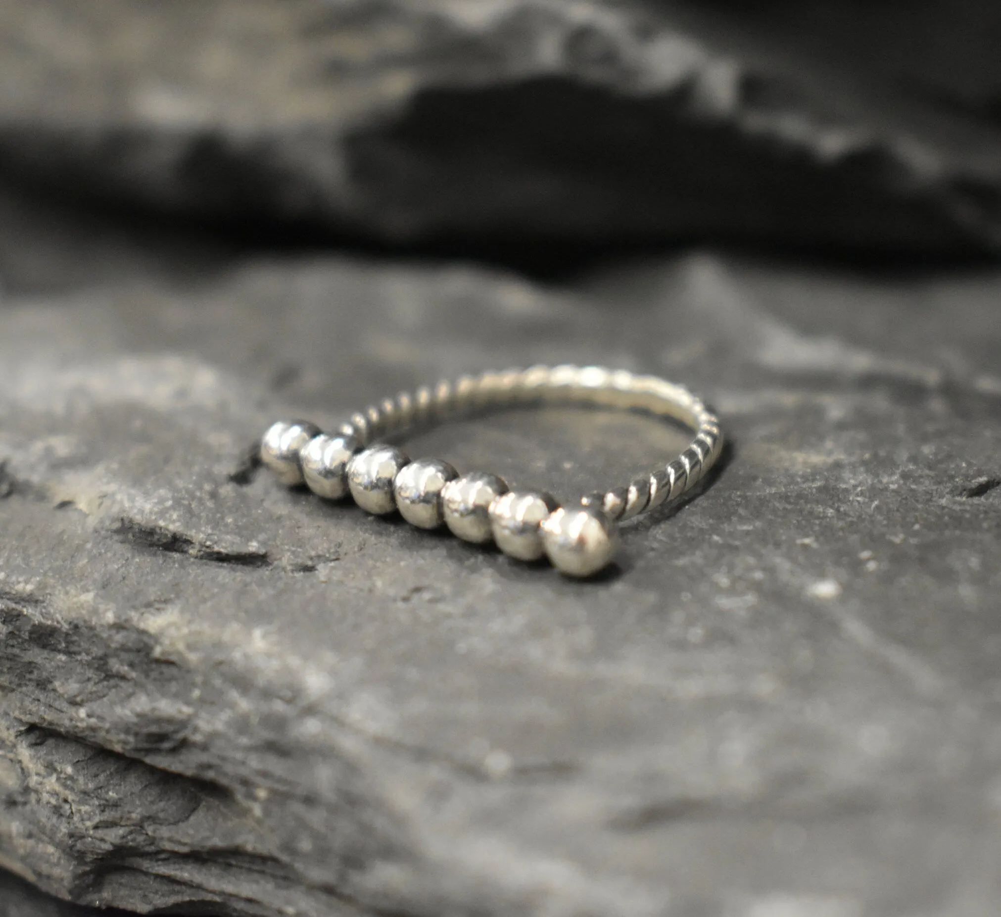Bubble Bar Ring - Silver Horizontal Ring - Silver Twisted Band