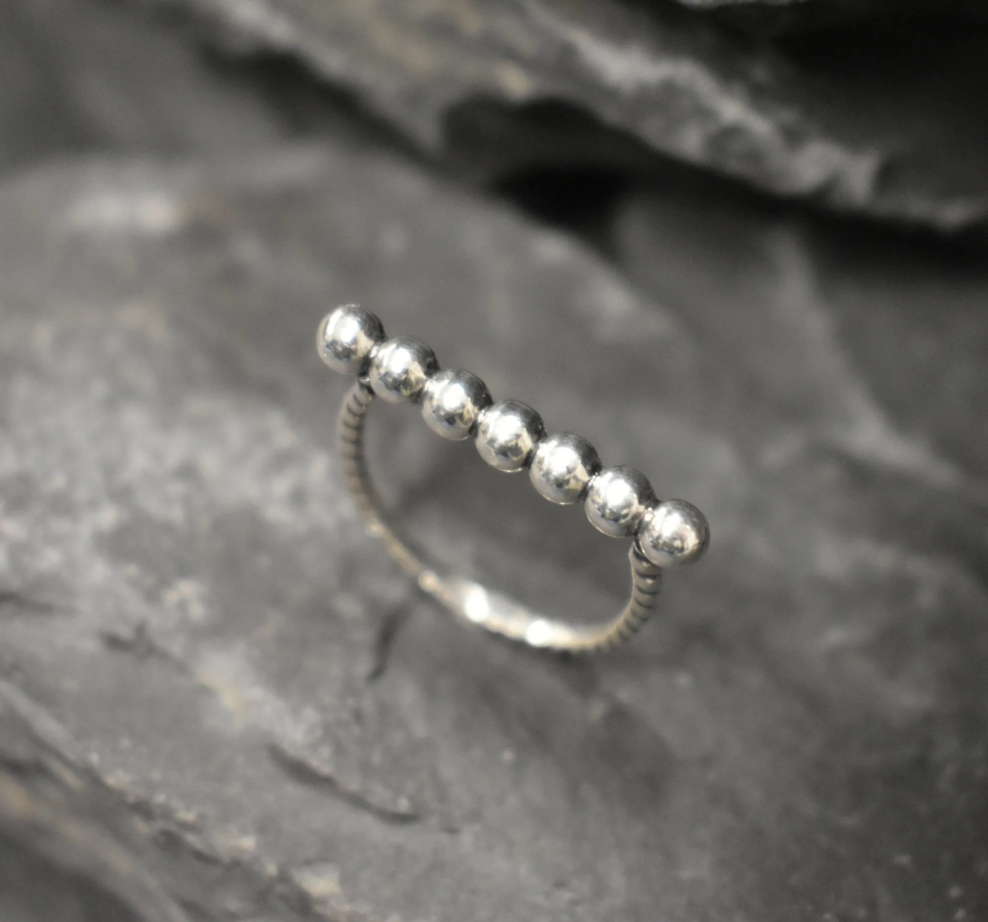 Bubble Bar Ring - Silver Horizontal Ring - Silver Twisted Band