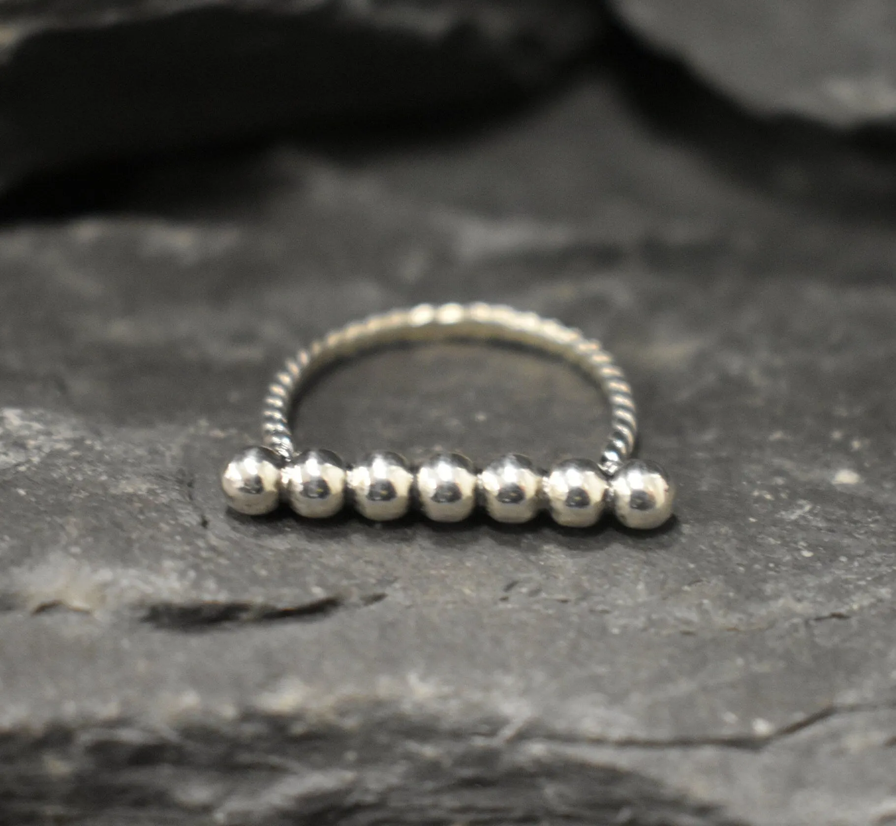 Bubble Bar Ring - Silver Horizontal Ring - Silver Twisted Band