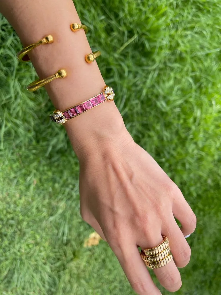 Bulgari Tourmaline Amethyst Diamond Citrine Gold Link Bracelet