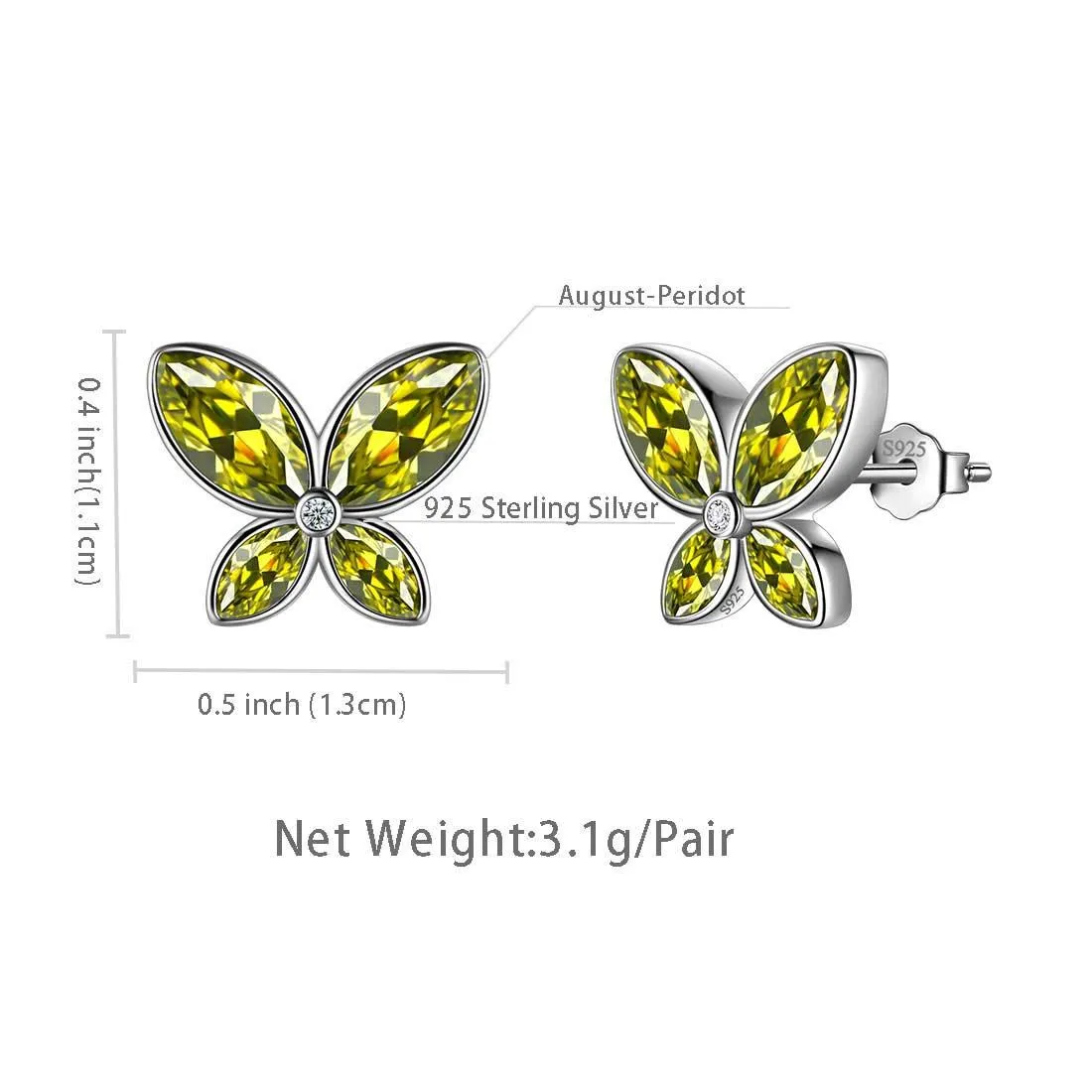 Butterfly Stud Earrings Birthstone August Peridot Women Girls Jewelry Birthday Gift