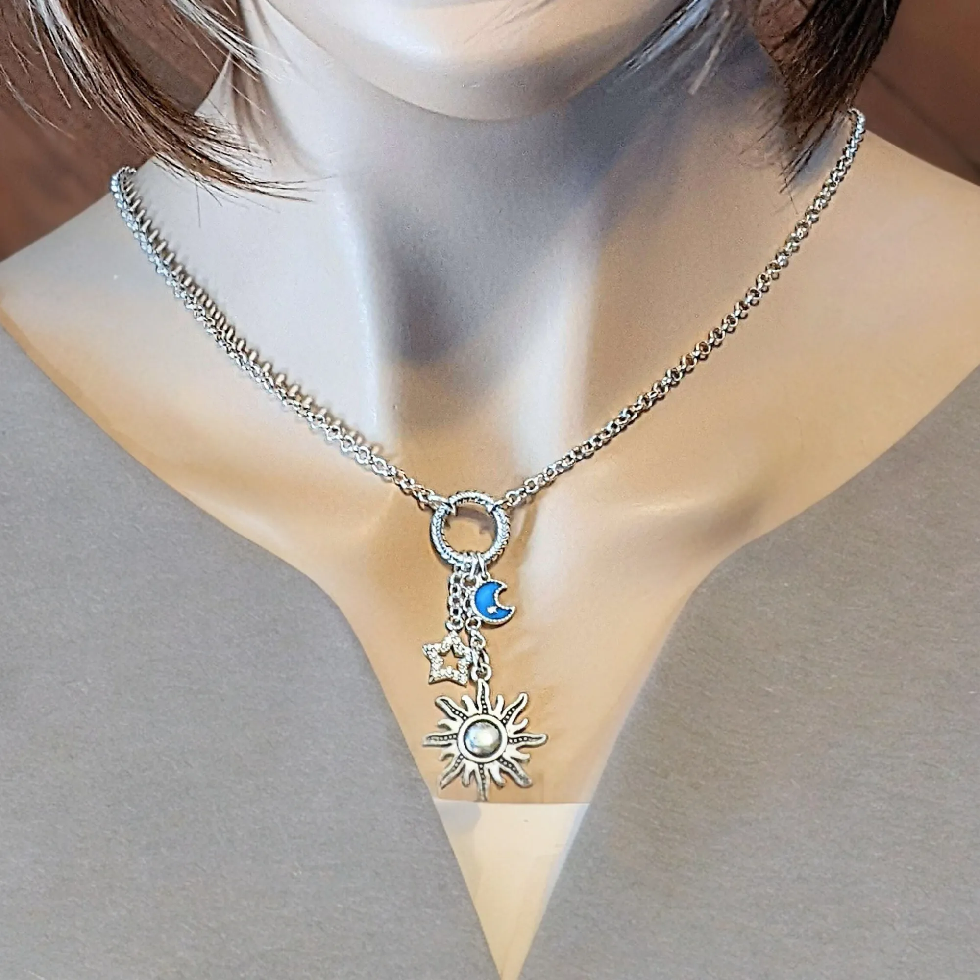 Celestial Sun Silver Charm Keeper Necklace - 18-24 inch