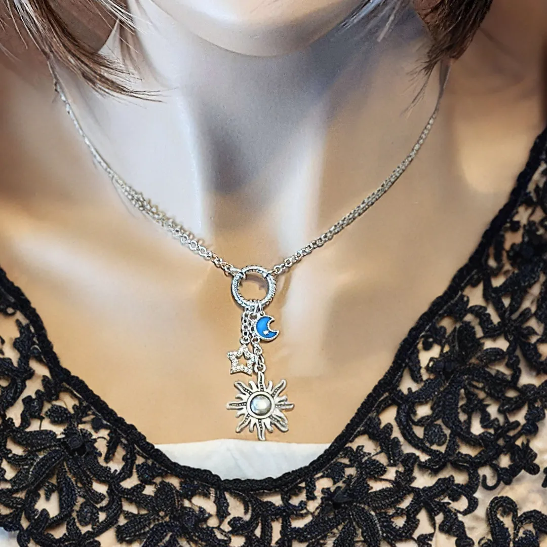 Celestial Sun Silver Charm Keeper Necklace - 18-24 inch