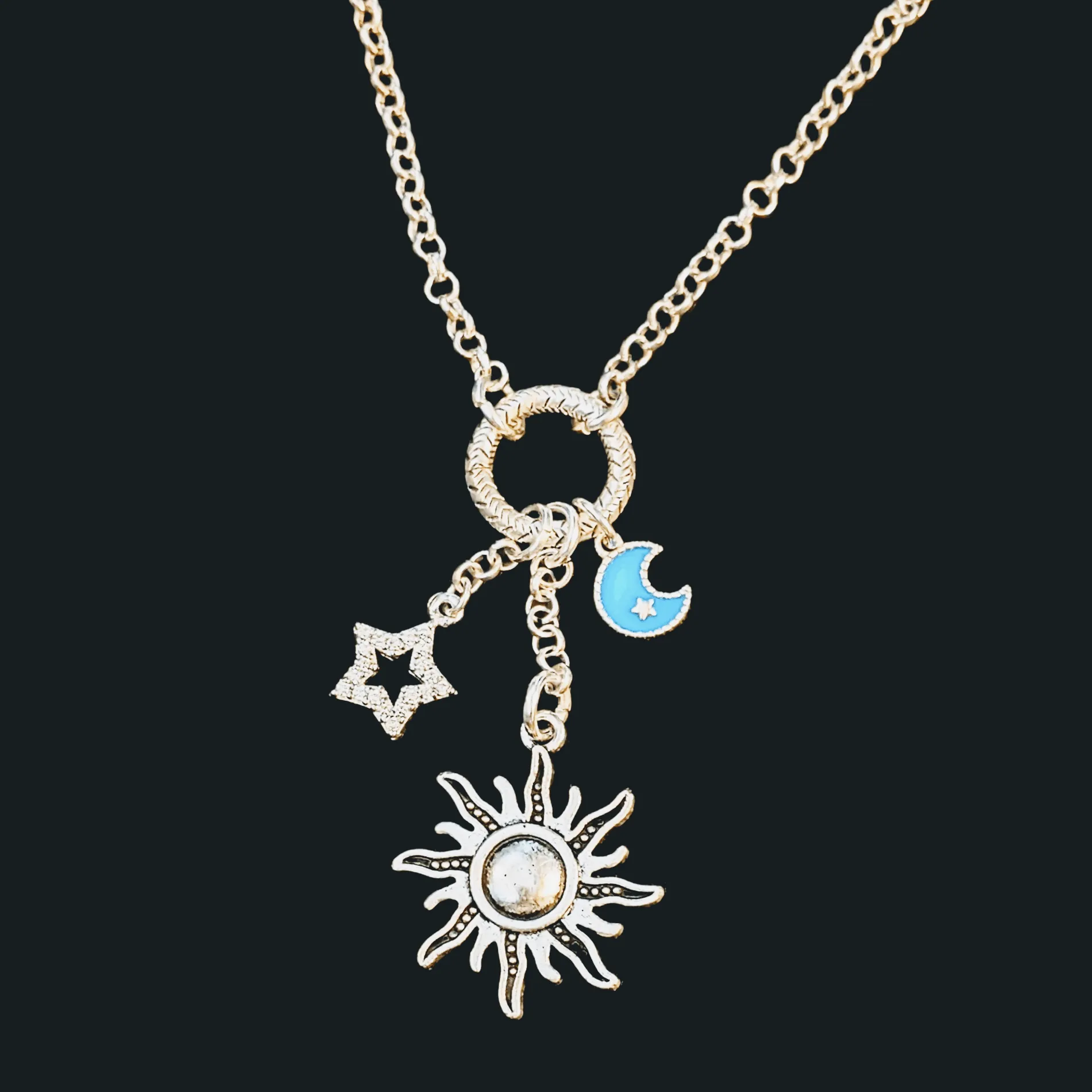 Celestial Sun Silver Charm Keeper Necklace - 18-24 inch