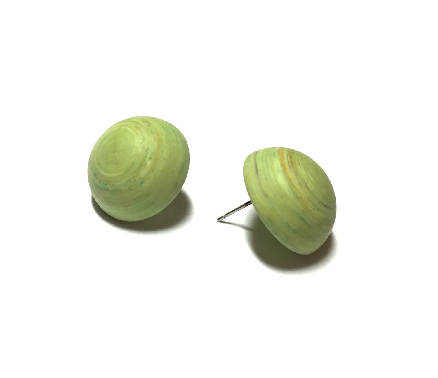 Chartreuse Matte Swirled Retro Button Stud Earrings