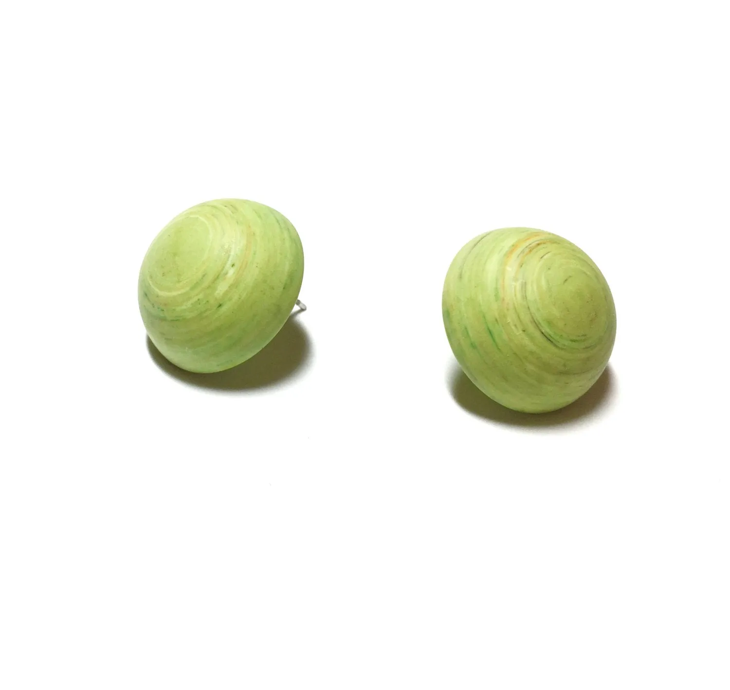 Chartreuse Matte Swirled Retro Button Stud Earrings