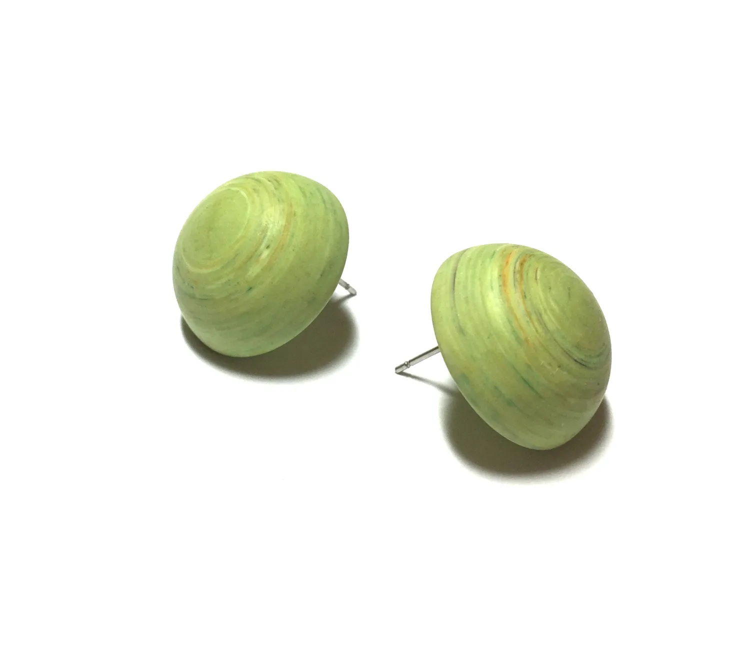 Chartreuse Matte Swirled Retro Button Stud Earrings