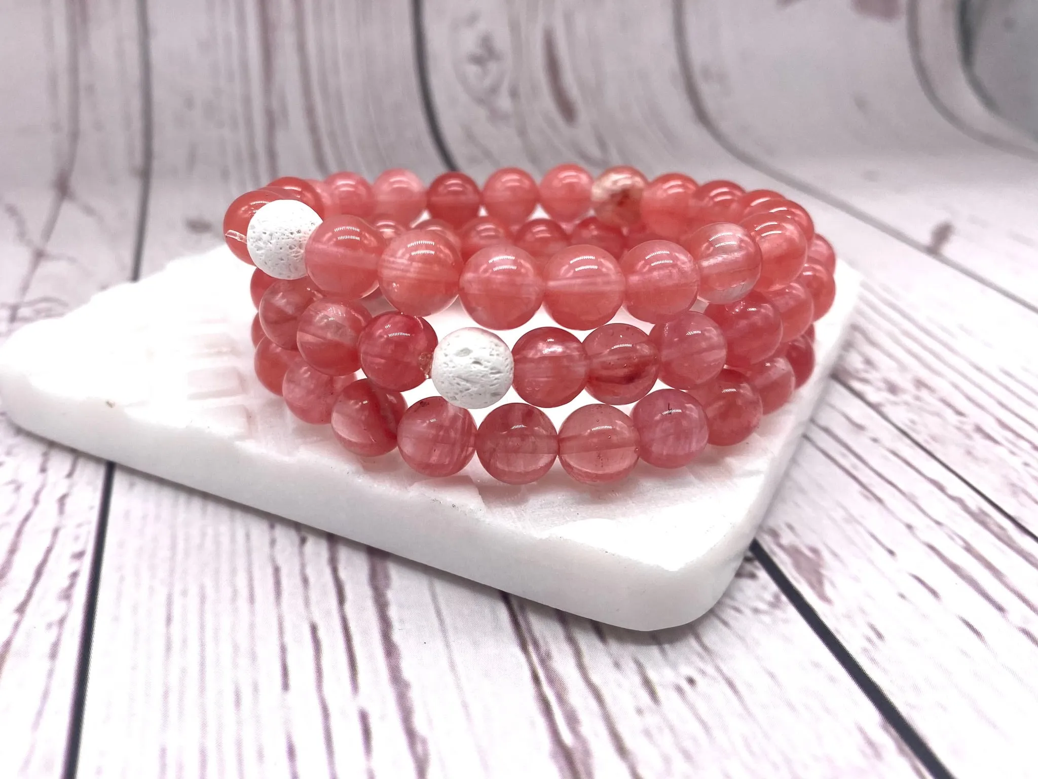 Cherry Quartz with Lava Stone Diffuser Bracelet