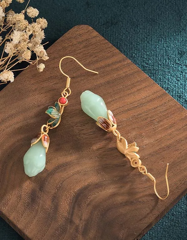 Chinese Style Enamel Painted Magnolia Earrings