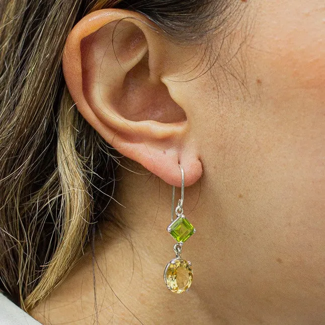 Citrine and Peridot Drop Earrings